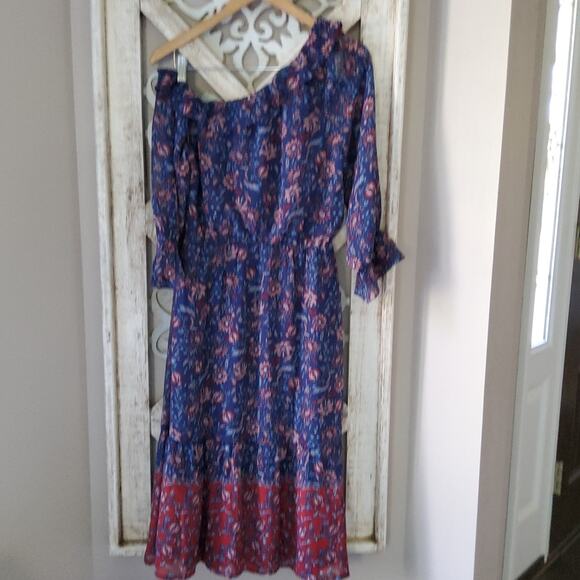 New Collective Concepts Women's Ruffle Asymmetric Shoulder Midi Dress Medium - Picture 8 of 10